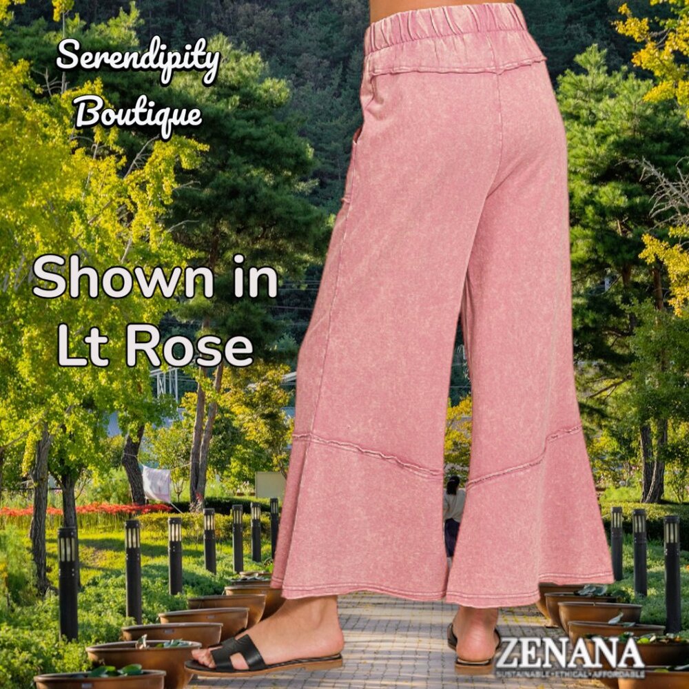 Zenana Bell Bottom Acid Blue Flare Leg Lightweight Elastic Waist Lounge Pants - Picture 5 of 9